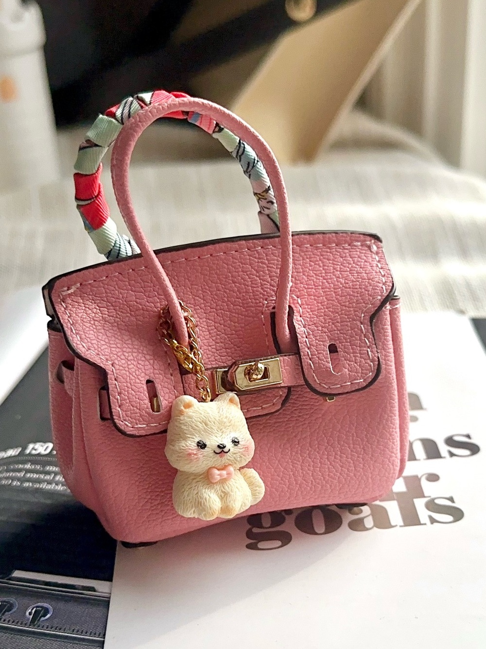 Brown BK AirPods Bag Charm Miniature with Doll